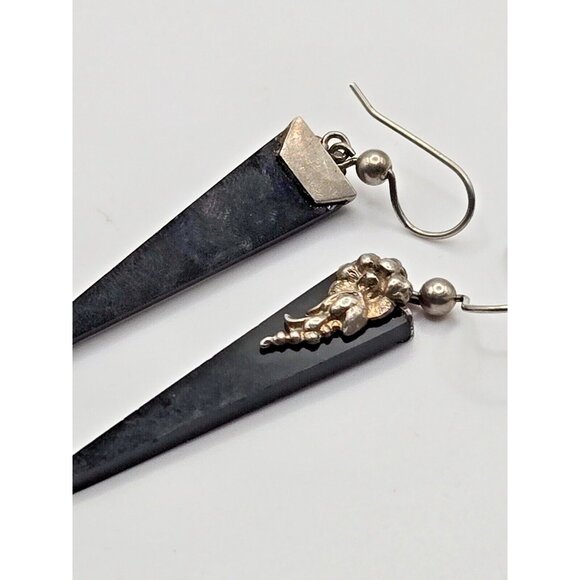 Art Deco Onyx and sterling Hook Earrings 2 inches long - Picture 9 of 9